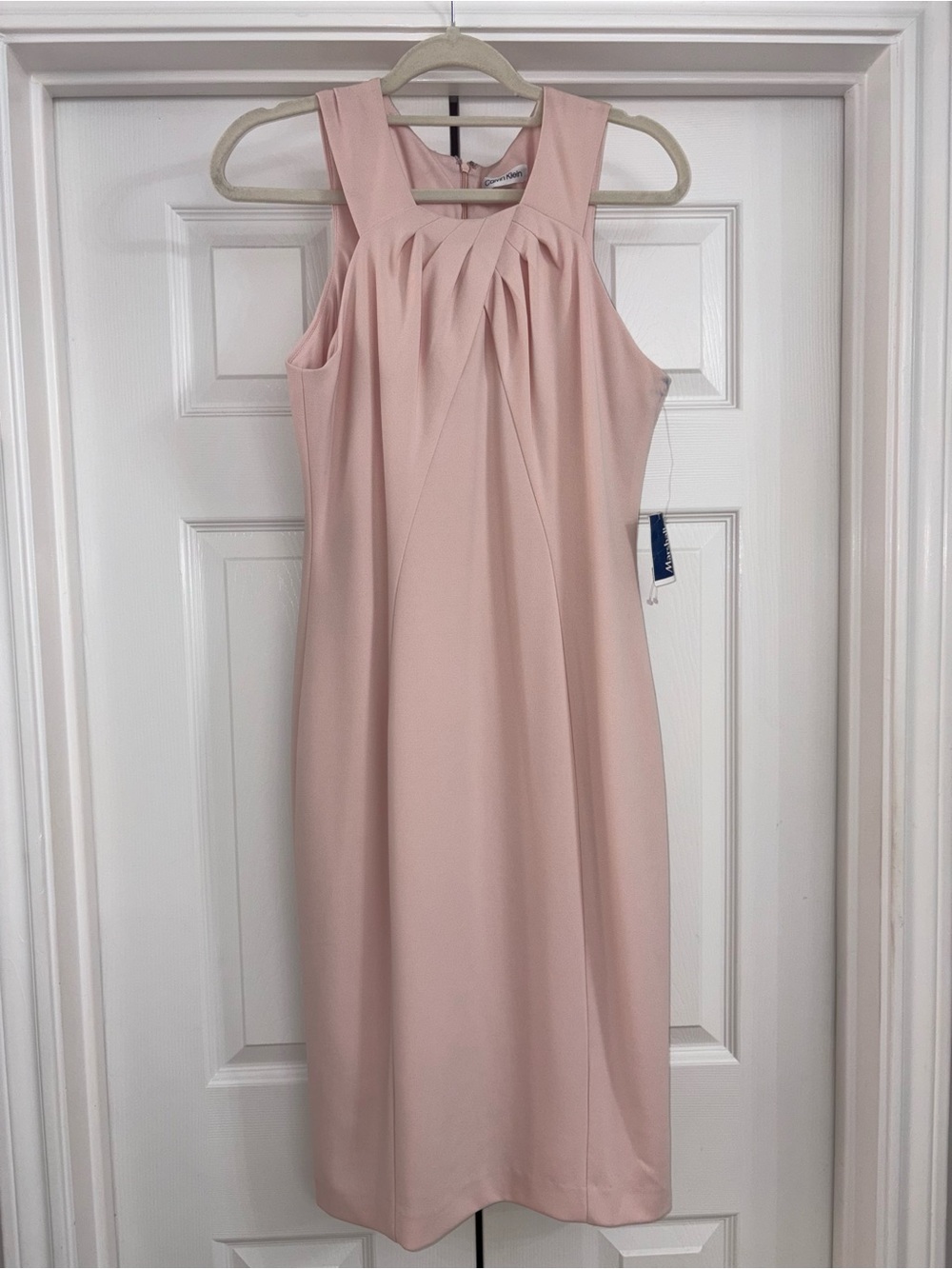 Calvin Klein Pale Blush Pleated Neck Midi Dress
